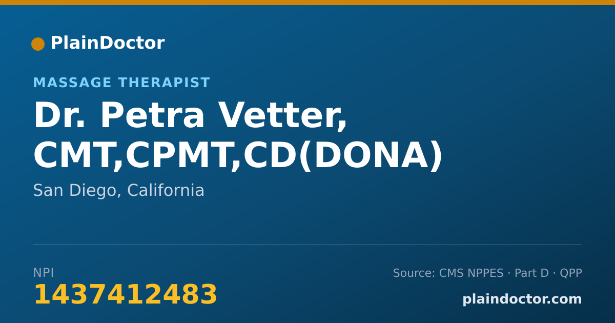 Shareable card for Petra Vetter, CMT,CPMT,CD(DONA) - Massage Therapist, San Diego, CA