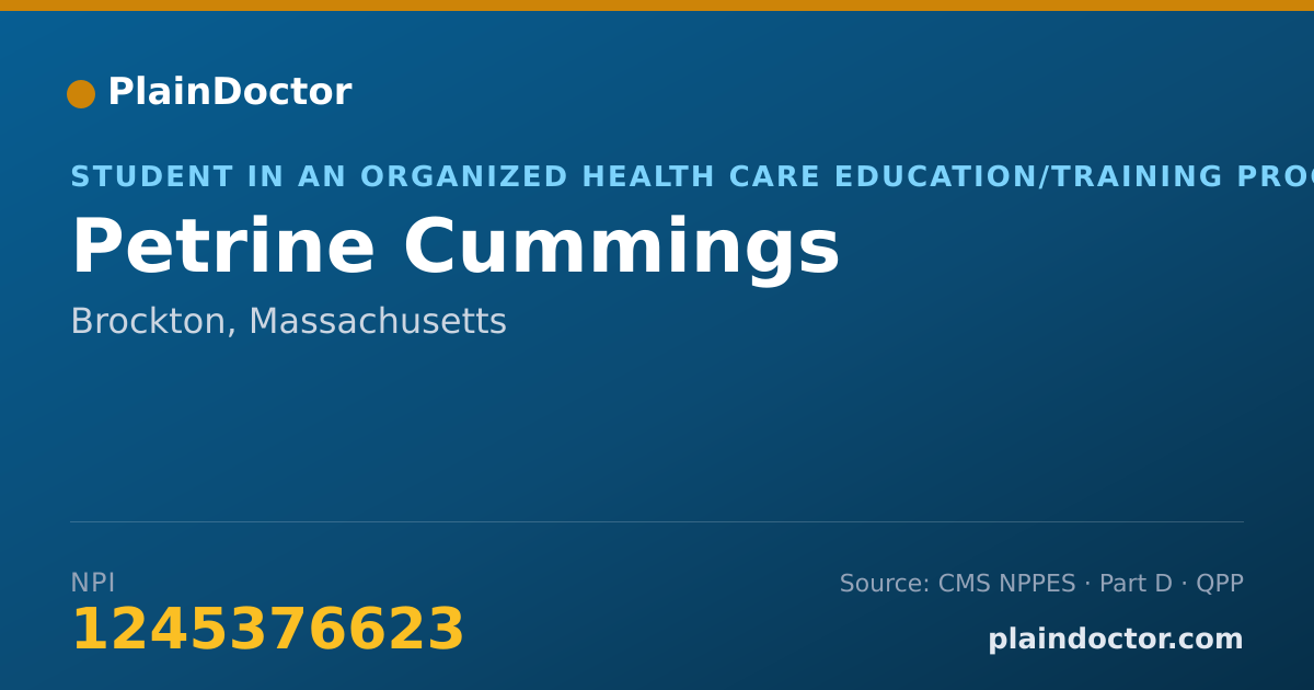 Shareable card for Petrine Cummings - Student in an Organized Health Care Education/Training Program, Brockton, MA