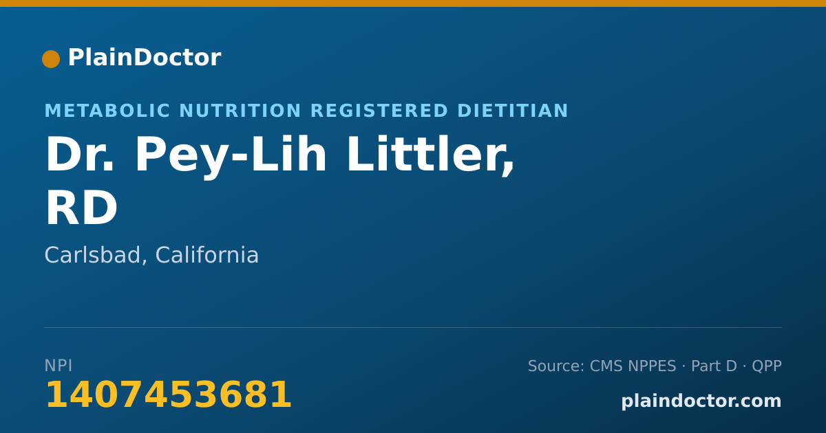 Shareable card for Pey-Lih Littler, RD - Metabolic Nutrition Registered Dietitian, Carlsbad, CA