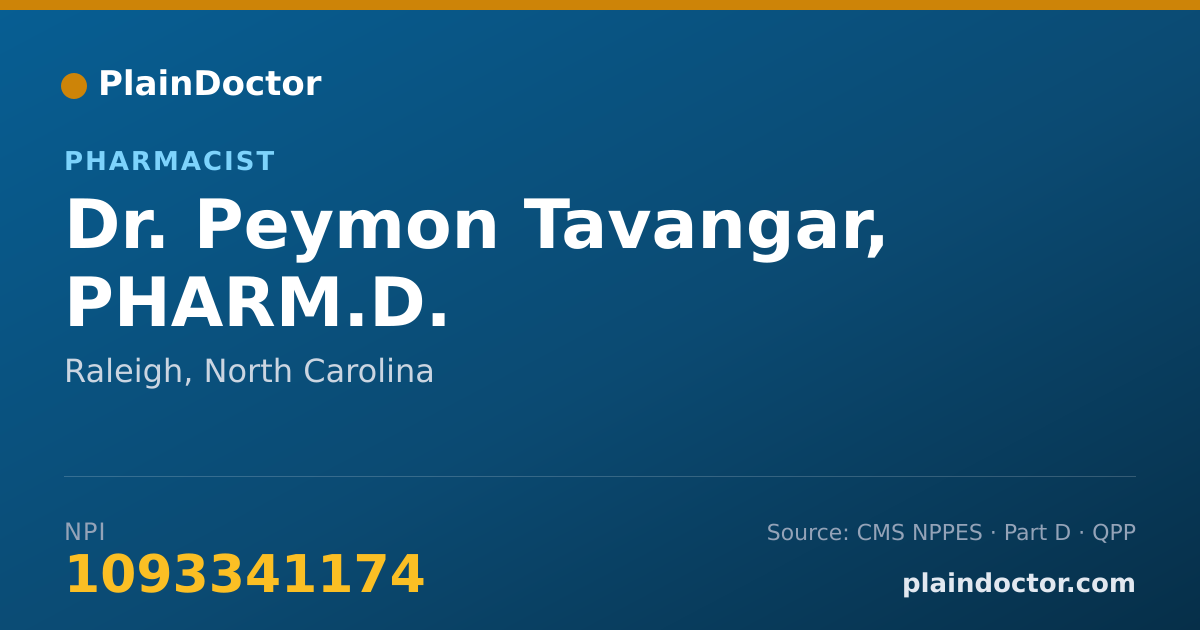 Shareable card for Peymon Tavangar, PHARM.D. - Pharmacist, Raleigh, NC
