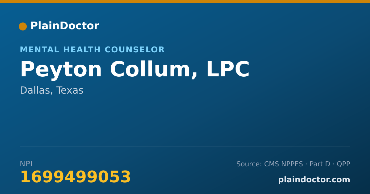 Shareable card for Peyton Collum, LPC - Mental Health Counselor, Dallas, TX