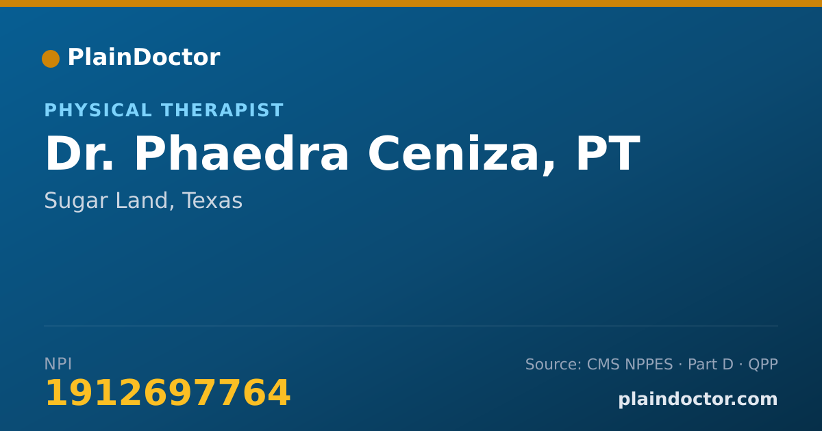 Shareable card for Phaedra Ceniza, PT - Physical Therapist, Sugar Land, TX