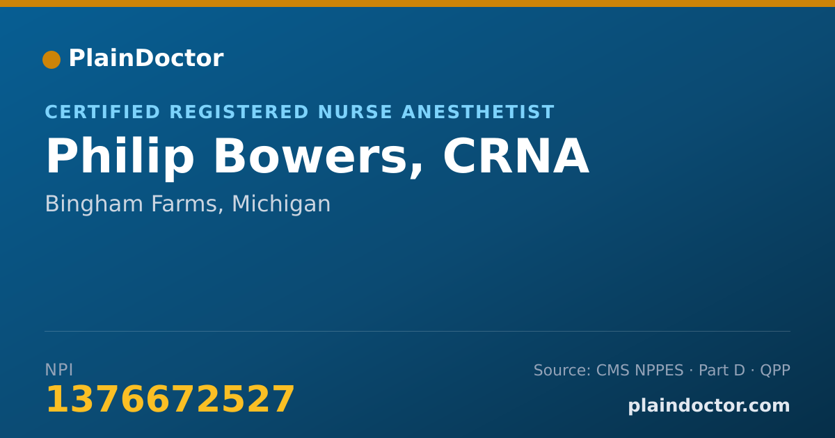 Shareable card for Philip Bowers, CRNA - Certified Registered Nurse Anesthetist, Bingham Farms, MI