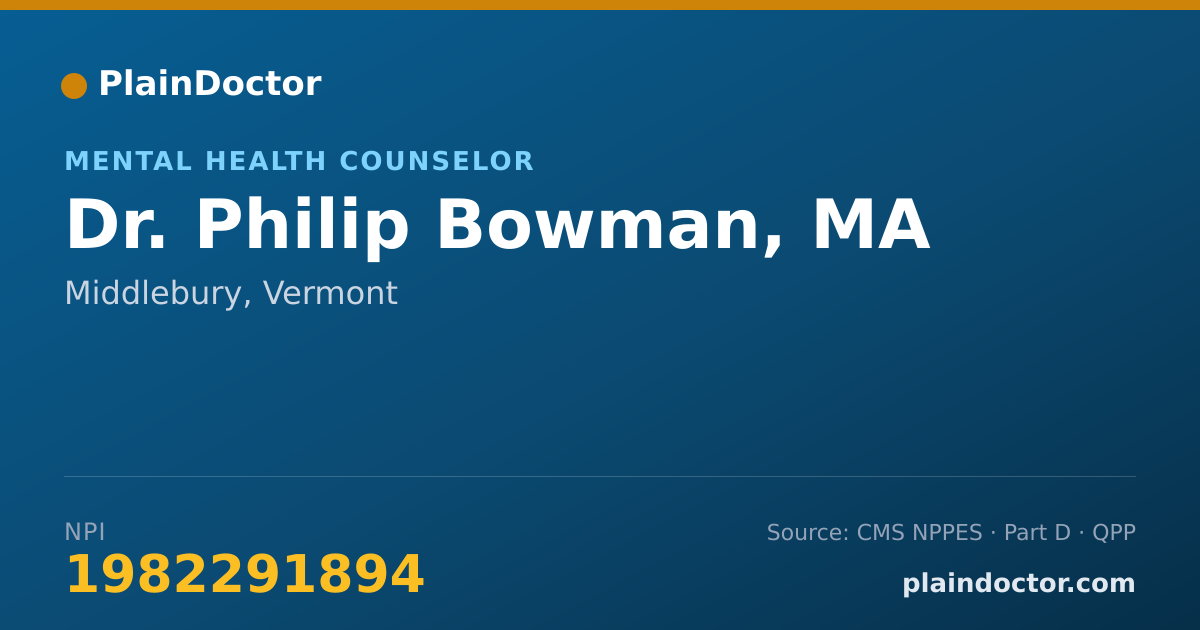 Shareable card for Philip Bowman, MA - Mental Health Counselor, Middlebury, VT