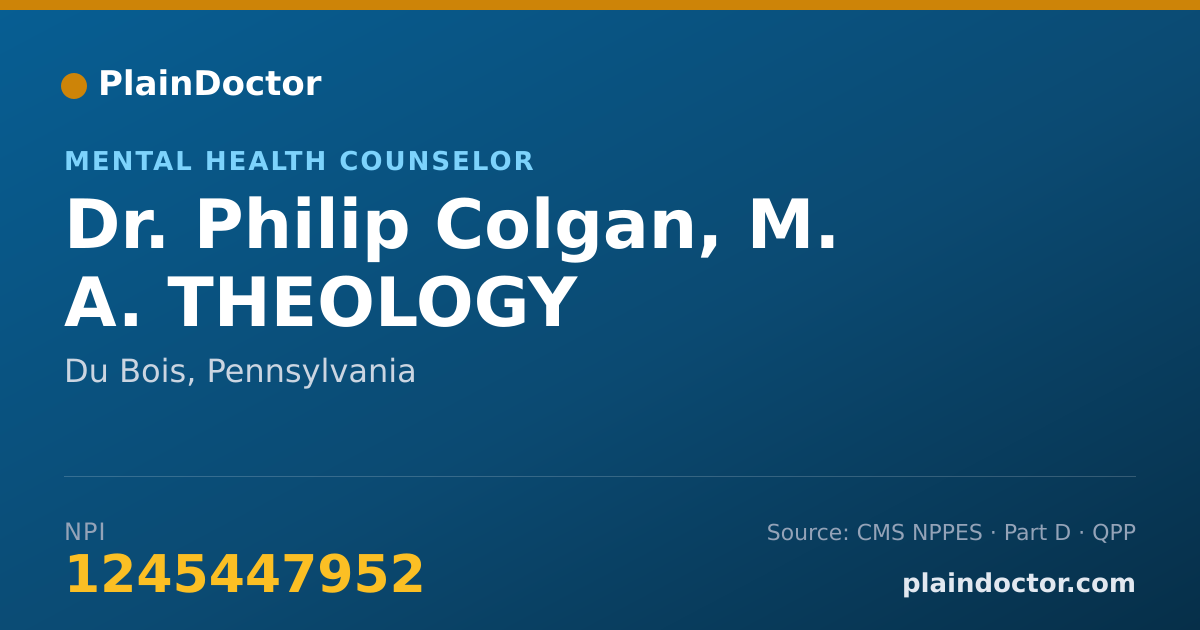 Shareable card for Philip Colgan, M. A. THEOLOGY - Mental Health Counselor, Du Bois, PA