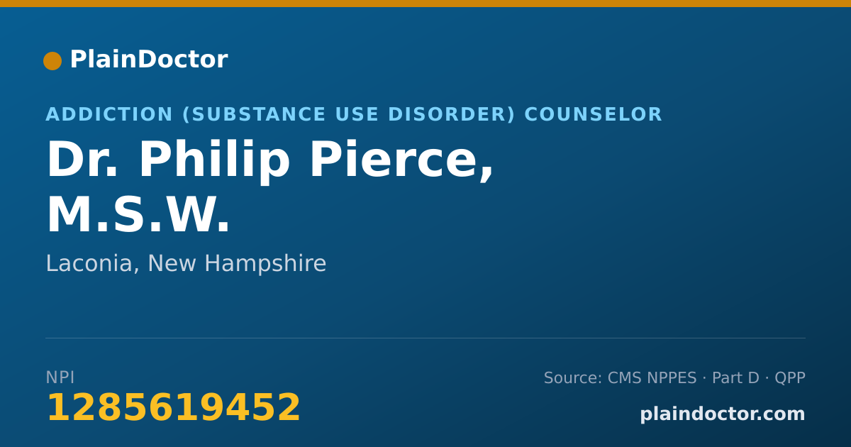 Shareable card for Philip Pierce, M.S.W. - Addiction (Substance Use Disorder) Counselor, Laconia, NH