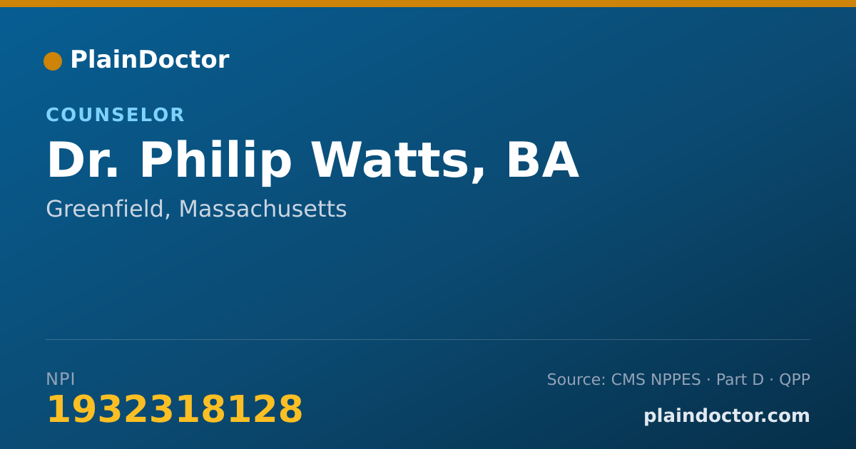 Shareable card for Philip Watts, BA - Counselor, Greenfield, MA