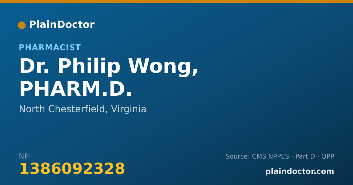 Shareable card for Philip Wong, PHARM.D. - Pharmacist, North Chesterfield, VA