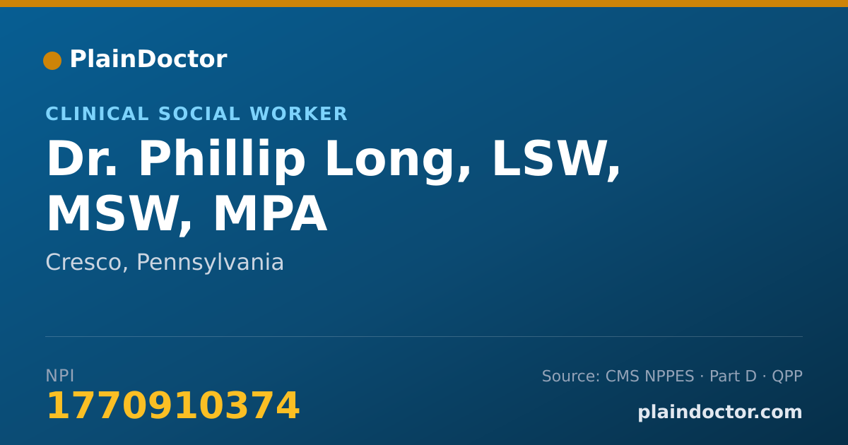 Shareable card for Phillip Long, LSW, MSW, MPA - Clinical Social Worker, Cresco, PA