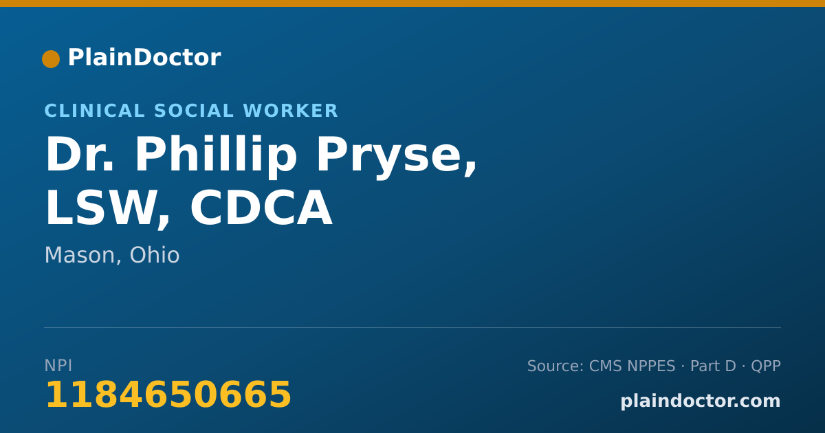 Shareable card for Phillip Pryse, LSW, CDCA - Clinical Social Worker, Mason, OH