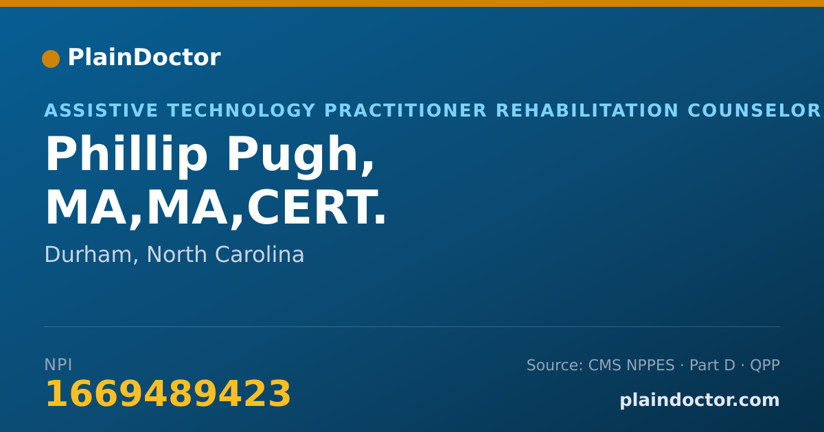 Shareable card for Phillip Pugh, MA,MA,CERT. - Blind Rehabilitation Specialist/Technologist, Durham, NC