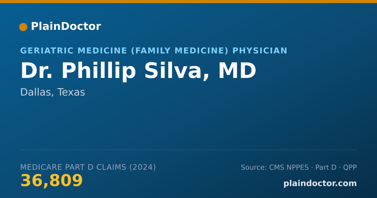 Shareable card for Phillip Silva, MD - Geriatric Medicine (Family Medicine) Physician, Dallas, TX