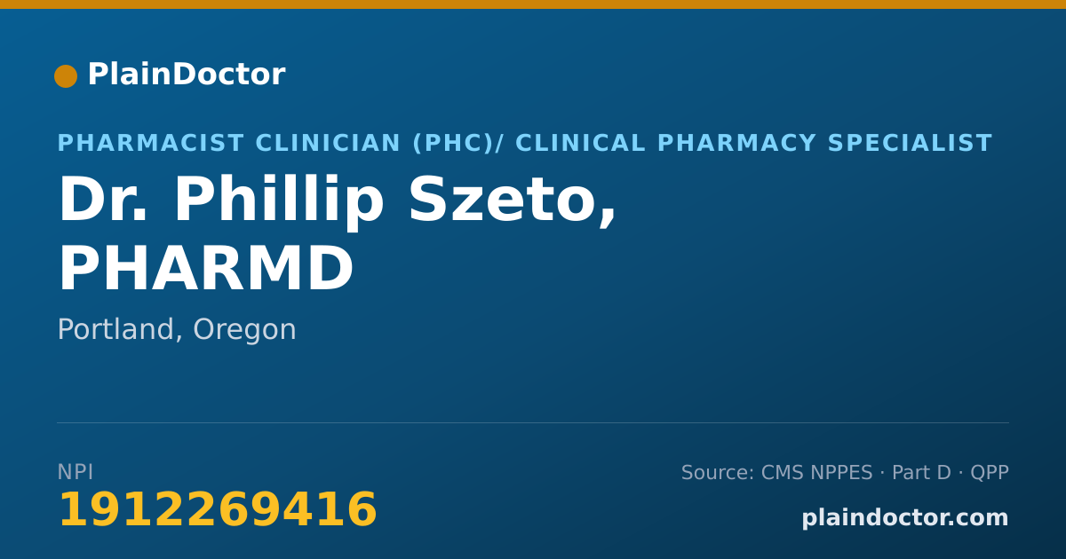 Shareable card for Phillip Szeto, PHARMD - Pharmacist Clinician (PhC)/ Clinical Pharmacy Specialist, Portland, OR