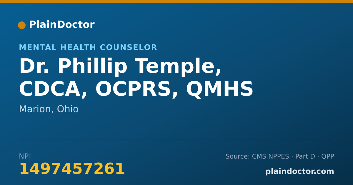 Shareable card for Phillip Temple, CDCA, OCPRS, QMHS - Mental Health Counselor, Marion, OH