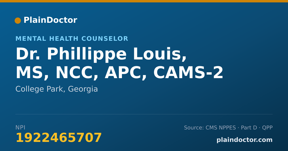 Shareable card for Phillippe Louis, MS, NCC, APC, CAMS-2 - Mental Health Counselor, College Park, GA