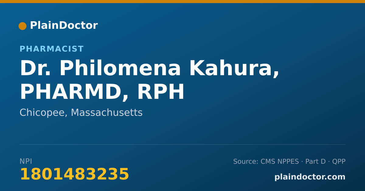 Shareable card for Philomena Kahura, PHARMD, RPH - Pharmacist, Chicopee, MA