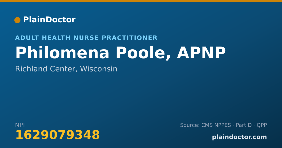 Shareable card for Philomena Poole, APNP - Adult Health Nurse Practitioner, Richland Center, WI