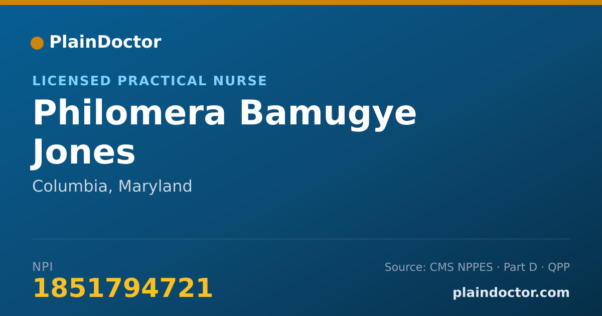 Shareable card for Philomera Bamugye Jones - Licensed Practical Nurse, Columbia, MD