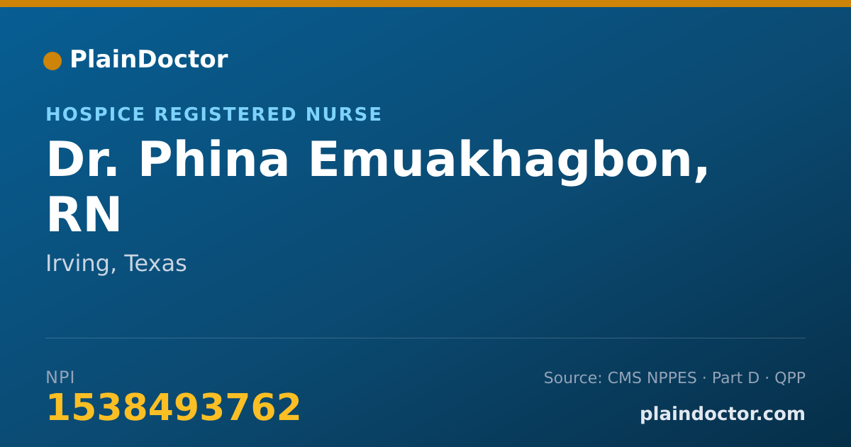 Shareable card for Phina Emuakhagbon, RN - Hospice Registered Nurse, Irving, TX
