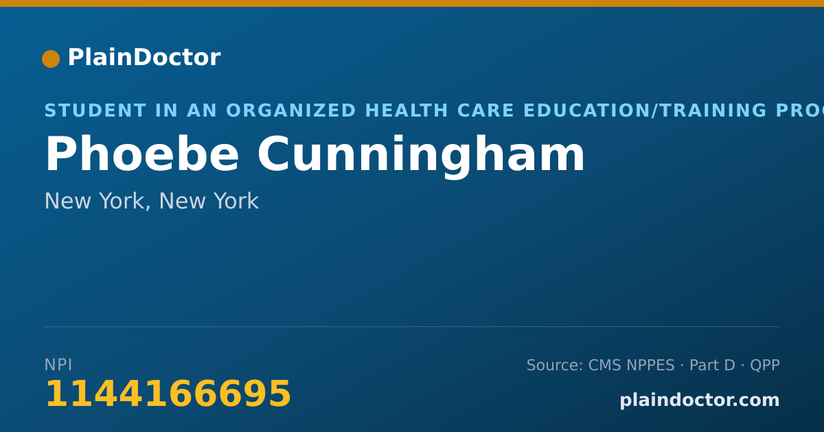 Shareable card for Phoebe Cunningham - Student in an Organized Health Care Education/Training Program, New York, NY