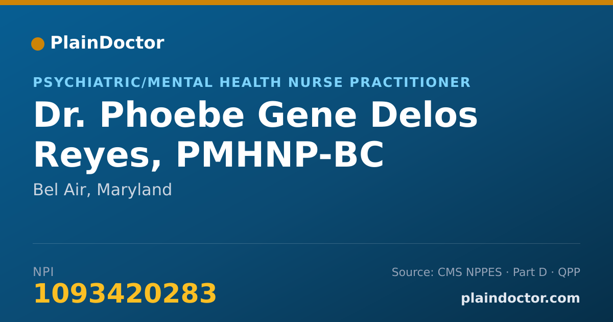 Shareable card for Phoebe Gene Delos Reyes, PMHNP-BC - Psychiatric/Mental Health Nurse Practitioner, Bel Air, MD