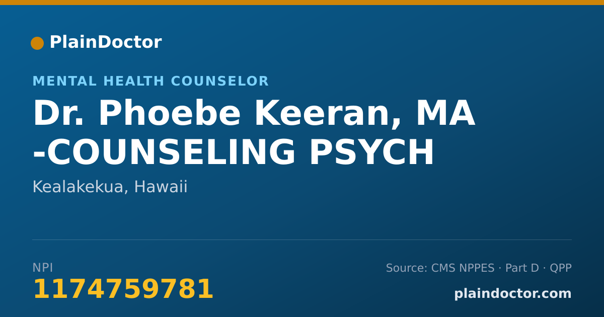 Shareable card for Phoebe Keeran, MA -COUNSELING PSYCH - Mental Health Counselor, Kealakekua, HI