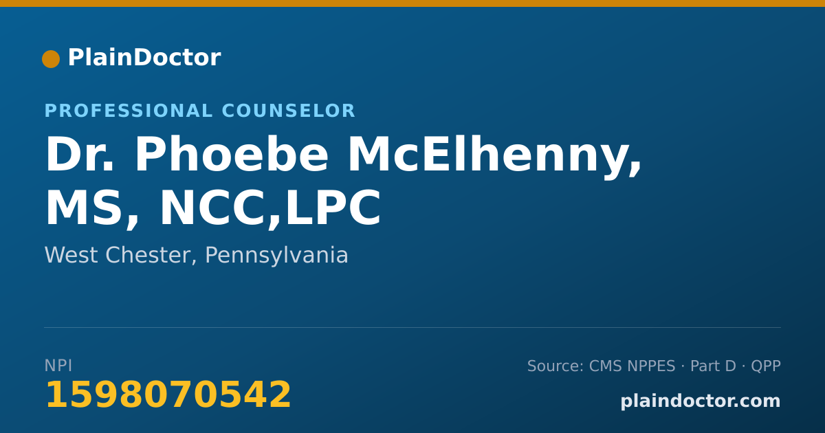Shareable card for Phoebe McElhenny, MS, NCC,LPC - Professional Counselor, West Chester, PA