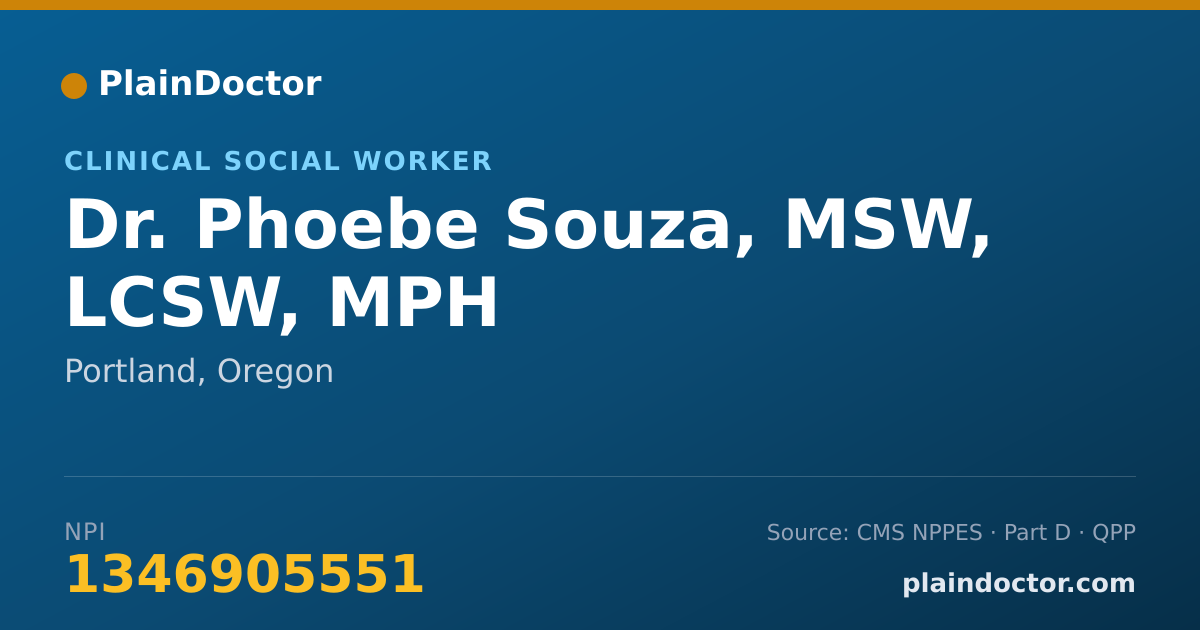 Shareable card for Phoebe Souza, MSW, LCSW, MPH - Clinical Social Worker, Portland, OR