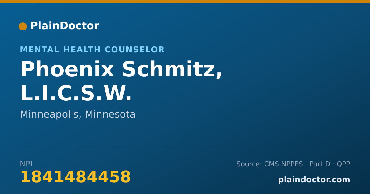 Shareable card for Phoenix Schmitz, L.I.C.S.W. - Mental Health Counselor, Minneapolis, MN