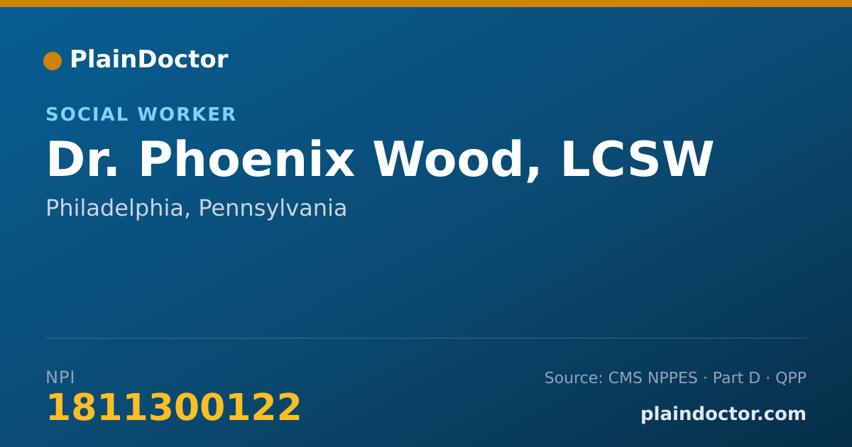Shareable card for Phoenix Wood, LCSW - Social Worker, Philadelphia, PA