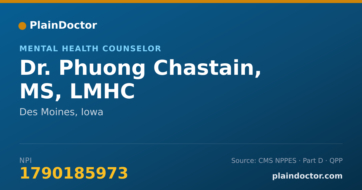 Shareable card for Phuong Chastain, MS, LMHC - Mental Health Counselor, Des Moines, IA