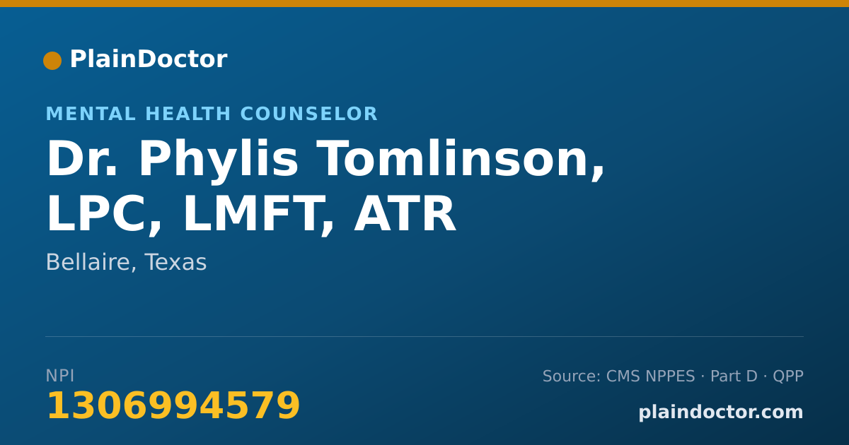 Shareable card for Phylis Tomlinson, LPC, LMFT, ATR - Mental Health Counselor, Bellaire, TX