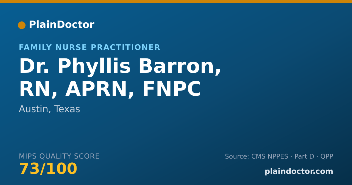 Shareable card for Phyllis Barron, RN, APRN, FNPC - Family Nurse Practitioner, Austin, TX