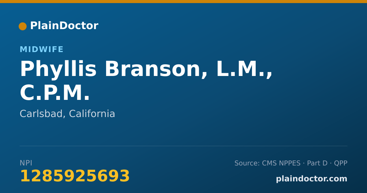 Shareable card for Phyllis Branson, L.M., C.P.M. - Midwife, Carlsbad, CA