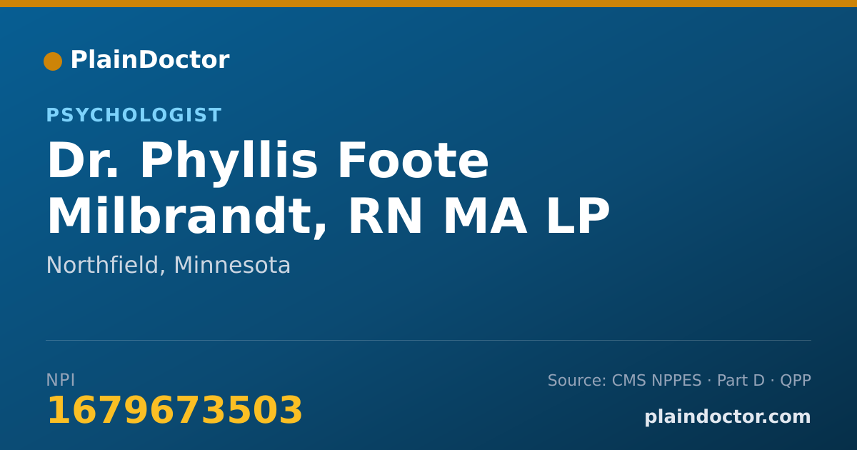 Shareable card for Phyllis Foote Milbrandt, RN MA LP - Psychologist, Northfield, MN