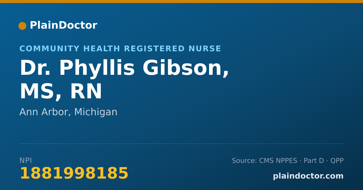 Shareable card for Phyllis Gibson, MS, RN - Community Health Registered Nurse, Ann Arbor, MI