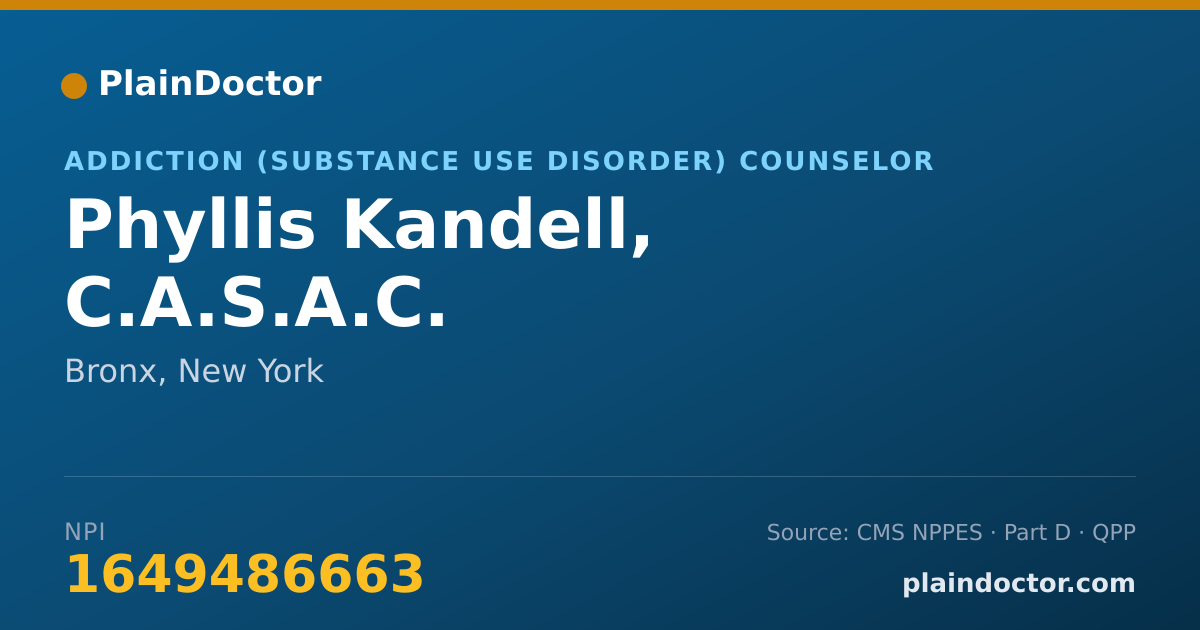 Shareable card for Phyllis Kandell, C.A.S.A.C. - Addiction (Substance Use Disorder) Counselor, Bronx, NY