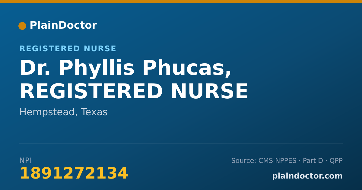 Shareable card for Phyllis Phucas, REGISTERED NURSE - Registered Nurse, Hempstead, TX