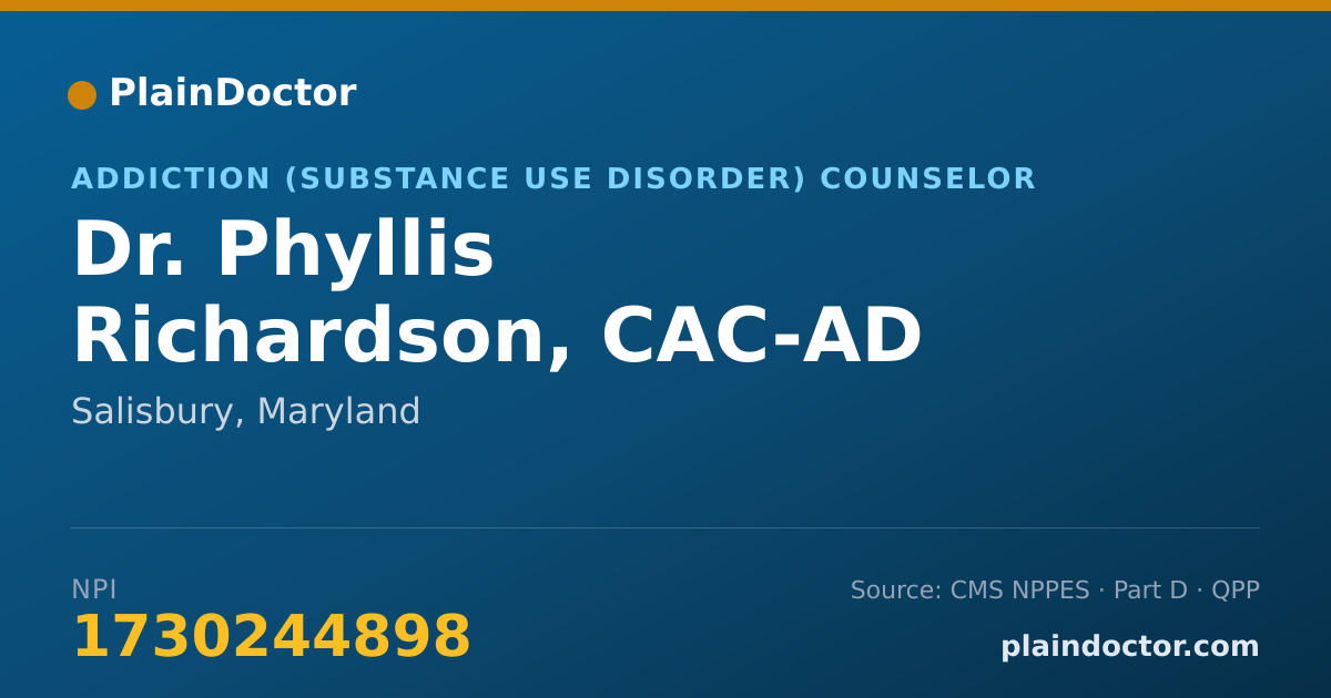 Shareable card for Phyllis Richardson, CAC-AD - Addiction (Substance Use Disorder) Counselor, Salisbury, MD