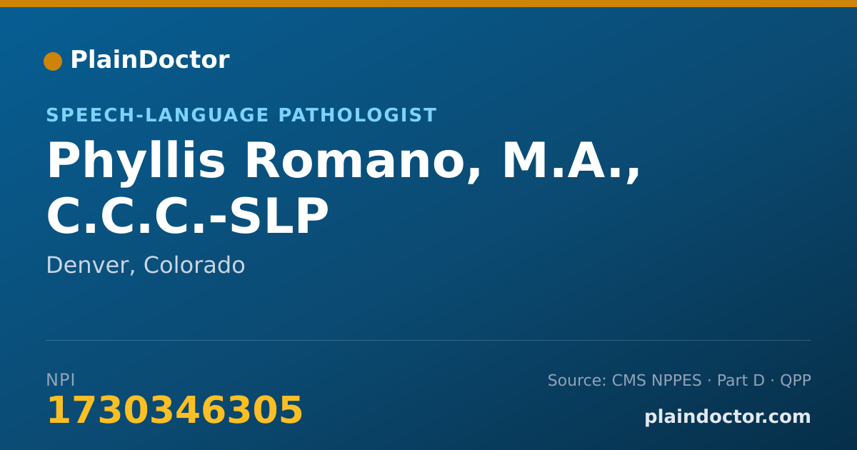 Shareable card for Phyllis Romano, M.A., C.C.C.-SLP - Speech-Language Pathologist, Denver, CO