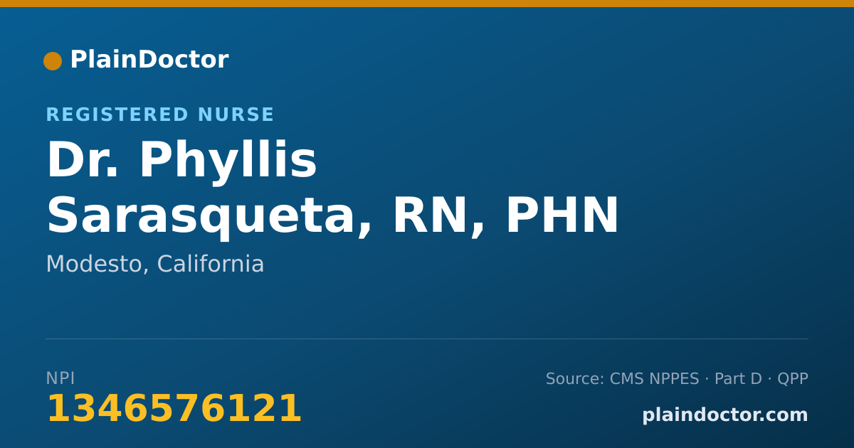 Shareable card for Phyllis Sarasqueta, RN, PHN - Registered Nurse, Modesto, CA