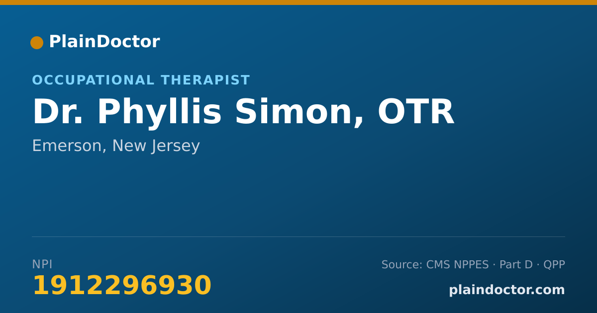 Shareable card for Phyllis Simon, OTR - Occupational Therapist, Emerson, NJ