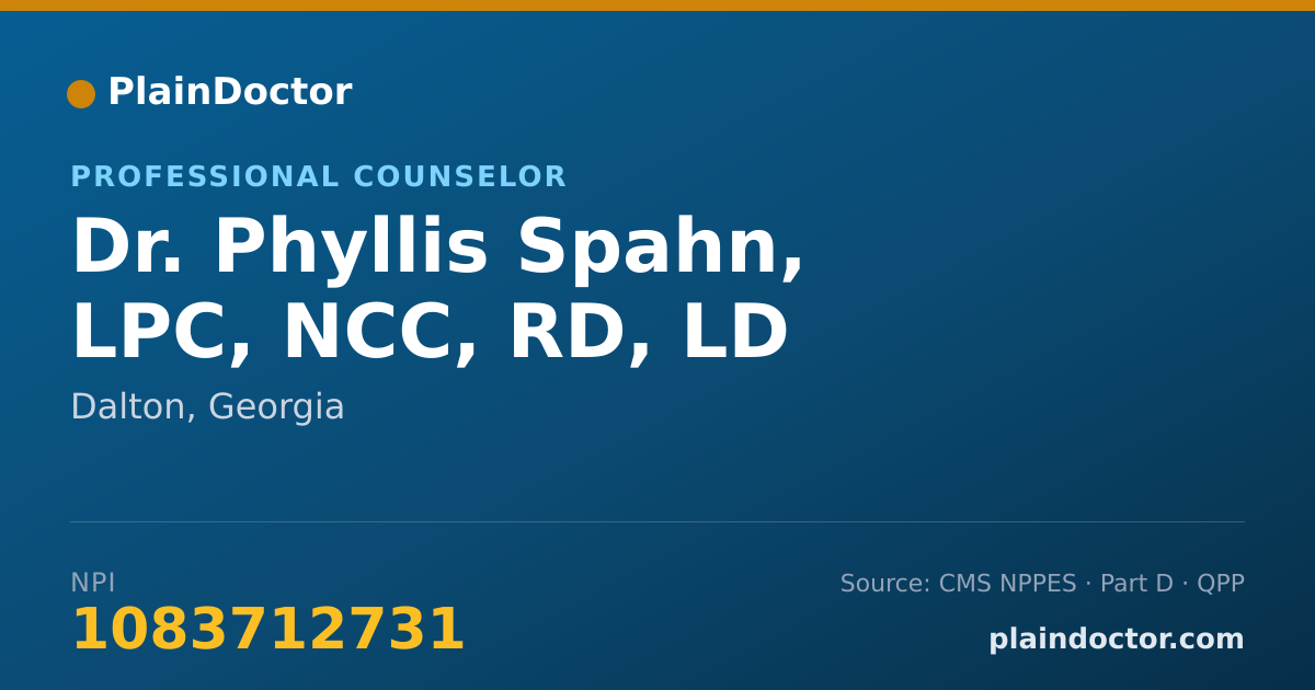 Shareable card for Phyllis Spahn, LPC, NCC, RD, LD - Professional Counselor, Dalton, GA
