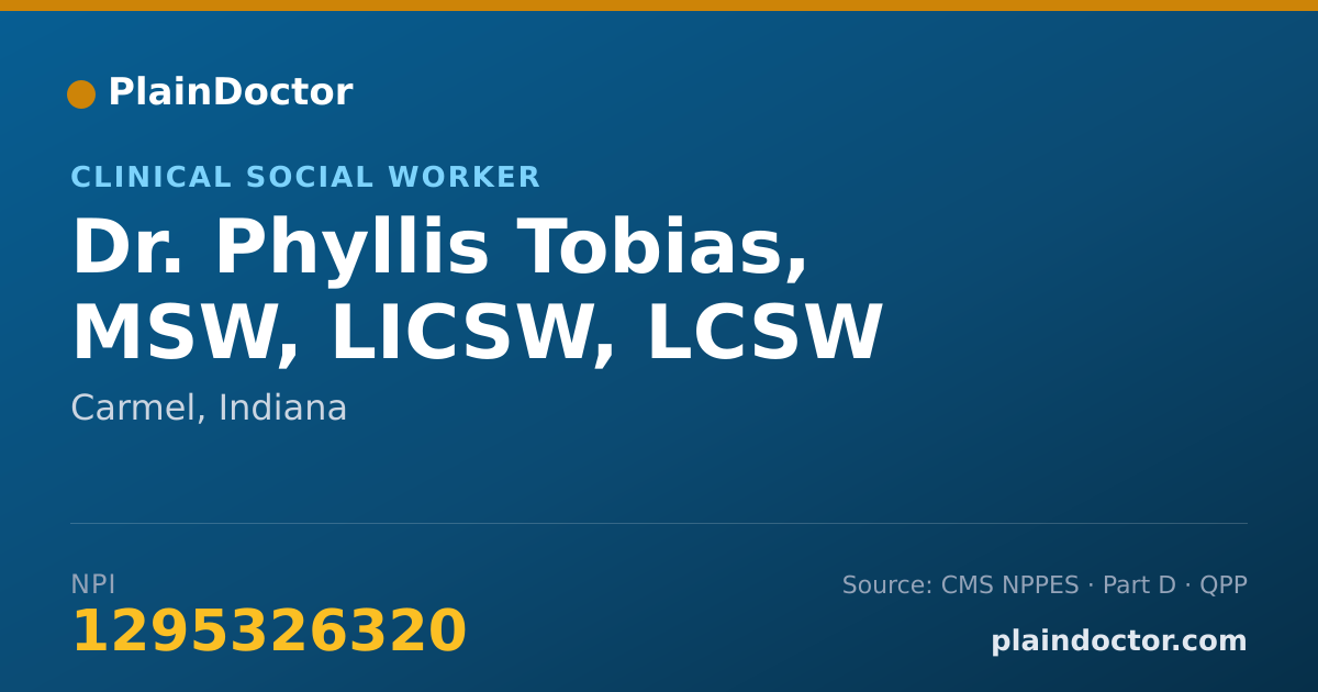 Shareable card for Phyllis Tobias, MSW, LICSW, LCSW - Clinical Social Worker, Carmel, IN