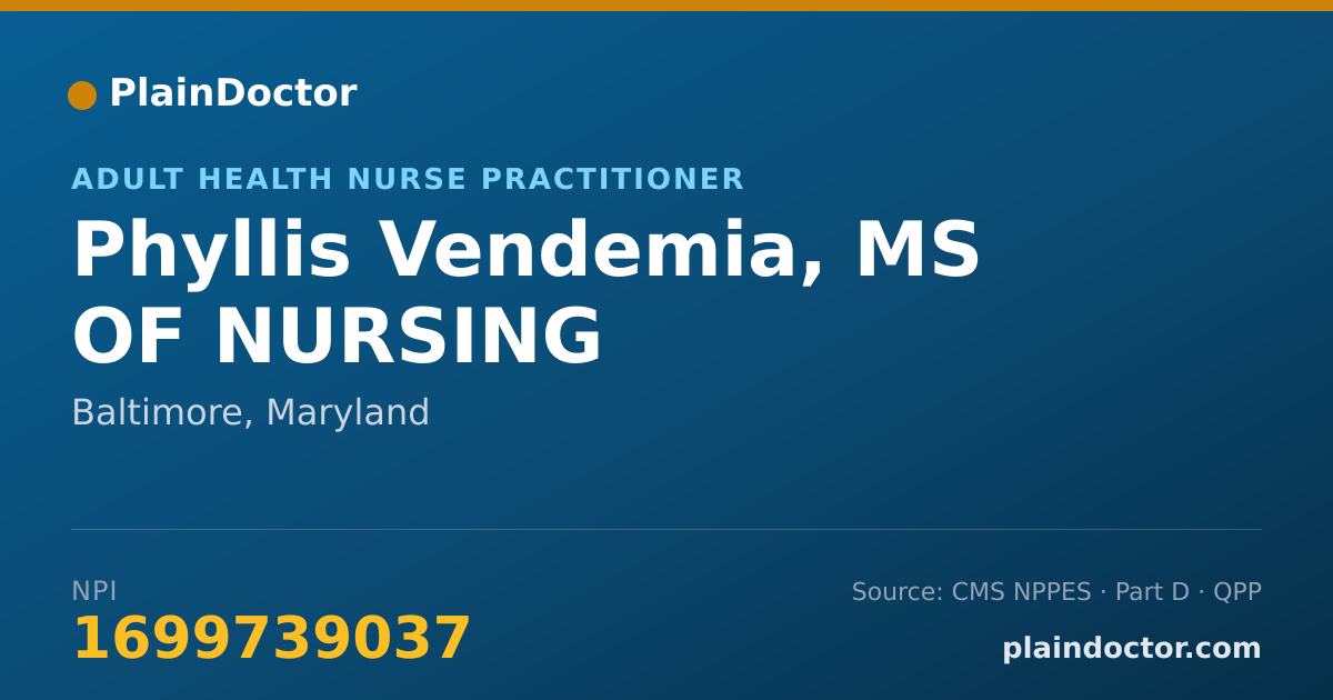 Shareable card for Phyllis Vendemia, MS OF NURSING - Adult Health Nurse Practitioner, Baltimore, MD