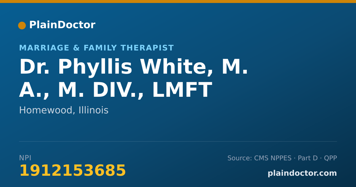 Shareable card for Phyllis White, M. A., M. DIV., LMFT - Marriage & Family Therapist, Homewood, IL
