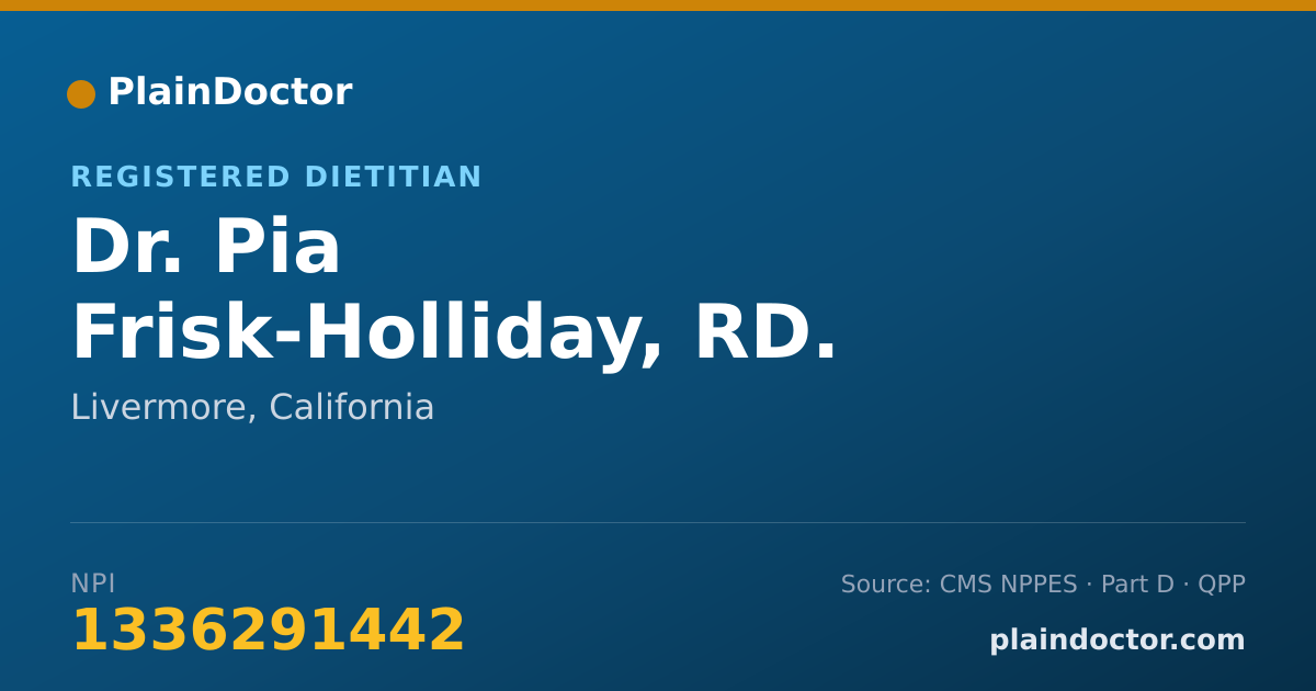 Shareable card for Pia Frisk-Holliday, RD. CDE - Registered Dietitian, Livermore, CA