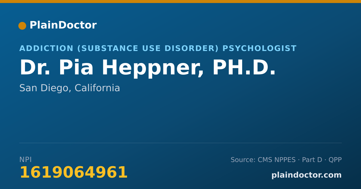 Shareable card for Pia Heppner, PH.D. - Addiction (Substance Use Disorder) Psychologist, San Diego, CA