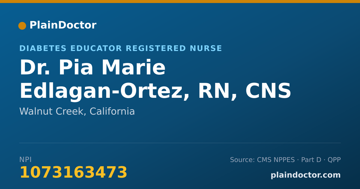 Shareable card for Pia Marie Edlagan-Ortez, RN, CNS - Diabetes Educator Registered Nurse, Walnut Creek, CA