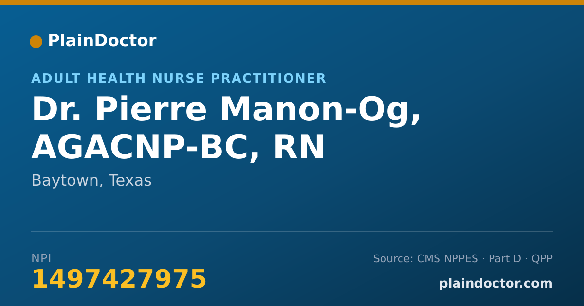 Shareable card for Pierre Manon-Og, AGACNP-BC, RN - Adult Health Nurse Practitioner, Baytown, TX